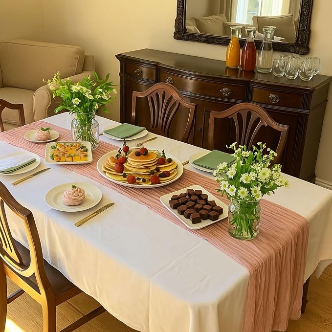 12 Pack Dusty Pink Cheesecloth Table Runners – 10FT Blush Gauze Boho Table - Image 7