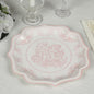50 Pack 10" White Pink French Toile Dinner Plates, Disposable Round Paper Party Plates 300 GSM for Festive Table Decoration