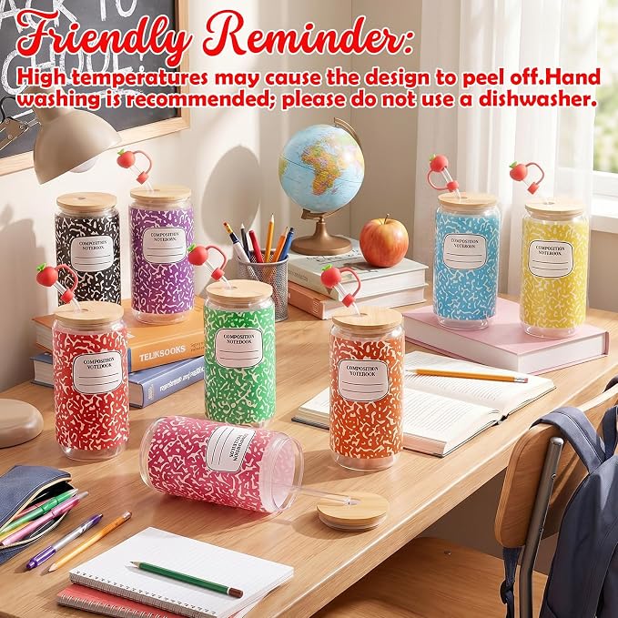 Sliner 8 Pcs Teacher Glass Cups Back to School Gifts Tumbler - Image 2