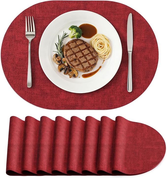 Placemats Set of 8, 11.8 x 17 Inch, Waterproof Wipeable Reversible PU Placemat by homing