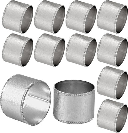 ALPHA Living HOME Silver Napkin Rings Set of 12 Premium, 100% Metal Rust-Resistant Décor - Handcrafted French-Style Metal Holders 2" for Thanksgiving, Christmas, Parties & Everyday Dining
