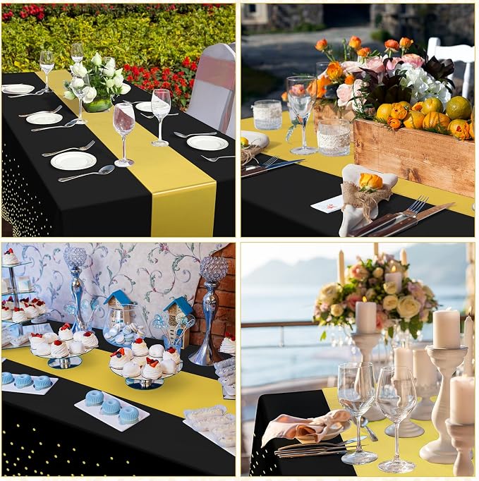 12 Pack Black and Gold Tablecloth and Table Runner Set Party Decorations - Image 6