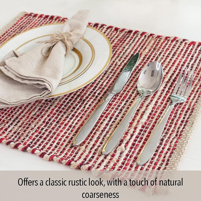 Natural Jute & Red Placemats, 13x19 Inch Dining Table Placemats - Image 3