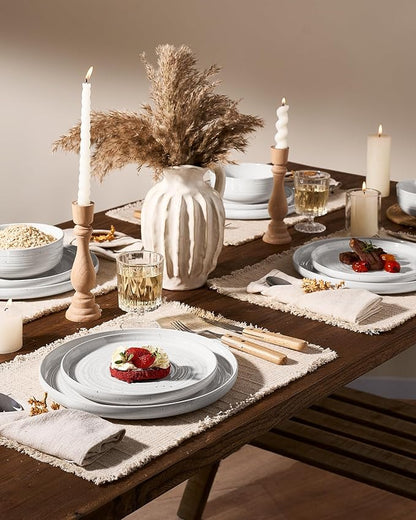 Stoneware Dinnerware Set for 8, Coupe Plates & Bowls, 24-Piece Speckled Spiral - Image 2