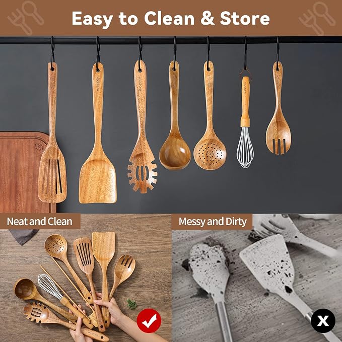 Natural Acacia Wooden Kitchen Utensils Set | Wooden Spoons - Image 6