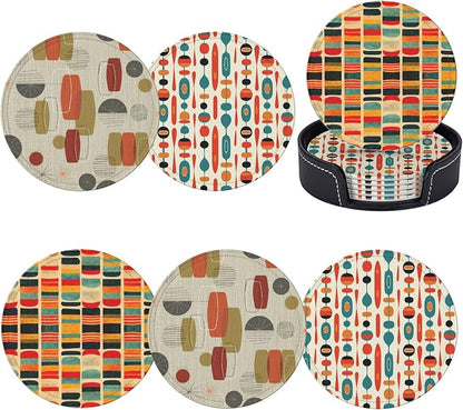 Mid Century Modern Style Leather Drinks Coasters by Unknown