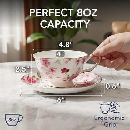BTaT- Floral Tea Cups and Saucers, 8 oz - Image 3
