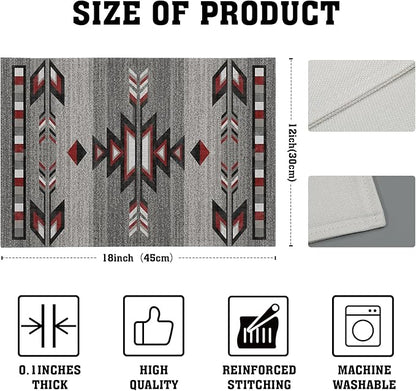 Giwawa Southwestern Placemats, Grey Red Tribal Geometric Decorative Table Mats, Native American Ethnic Farmhouse Non-Slip Place Mat for Dining Kitchen Party, 12x18Inch, Set of 4