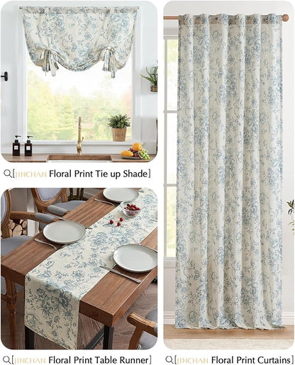 jinchan Blue Floral Linen Table Runner 13 x 90 Inch Farmhouse | Decorative - Image 8