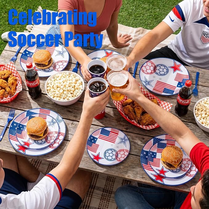20 Red and Blue Plastic Soccer Plates, Disposable Plates - Image 8