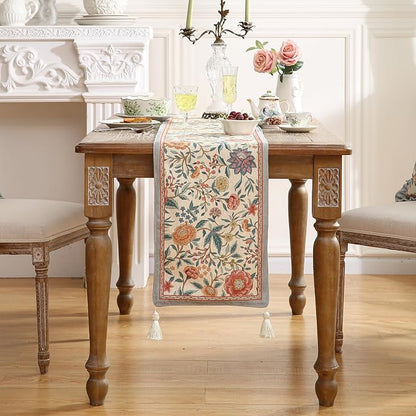 bilin gaier Designer Linen Long Table Runner, Colorful Floral Pattern, Dining - Image 8