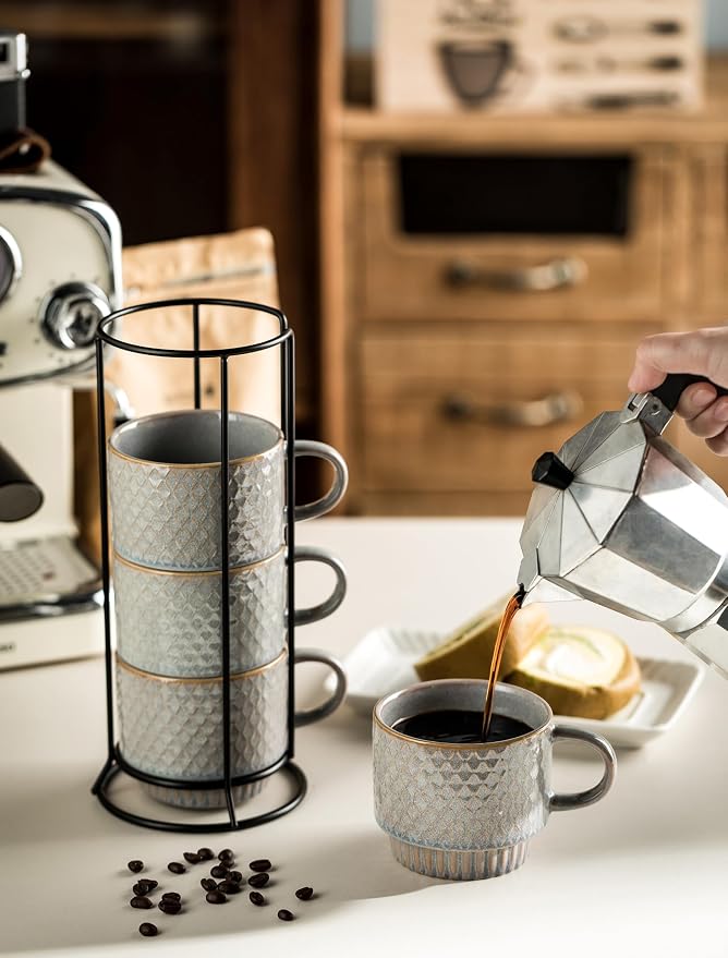 Gomakren Stackable Coffee Mugs Set of 4 Coffee Cups - Image 6