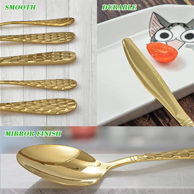 20 Piece Silverware Set for 4, Hammered Silverware Set 18/10 Stainless Steel - Image 5