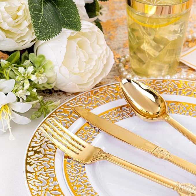 bUCLA 350PCS Gold Plastic Plates Disposable - Image 3