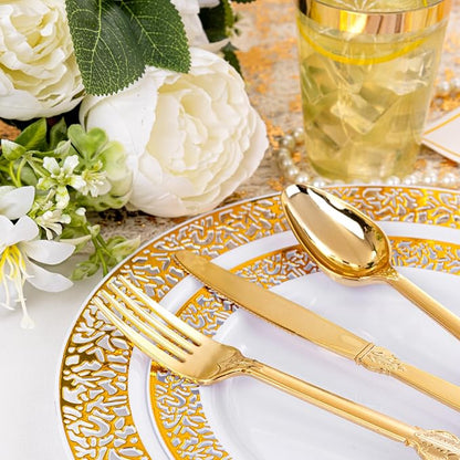 bUCLA 350PCS Gold Plastic Plates Disposable - Image 3