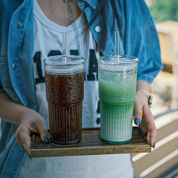 22oz Glass Tumblers with Glass Lids and Straws - Image 4