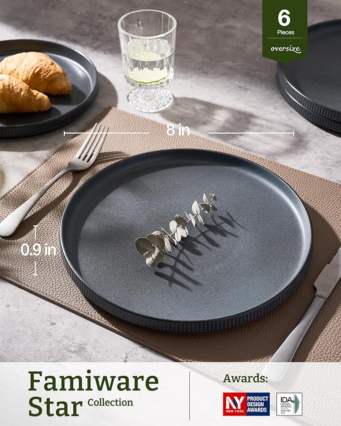 famiware Star Salad Plates for 6, 8 inches Plate Set, Stoneware Dinnerware - Image 3
