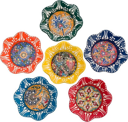 BCS Ceramic Pinch Bowls Set of 6, Small Multicolor Handmade Decorative Serving Dishes - Cooking Prep & Charcuterie Board Bowls, Soy Sauce Dish (3.2'' - 3 oz)