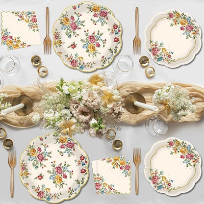 96 Pieces Vintage Floral Tableware Set – Disposable Paper Plates, and Forks - Image 5