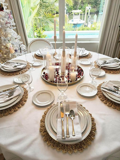 13.8" Round Corn Husk Placemats | Boho Woven Rattan Table Mats | Natural Spring Farmhouse Plate Chargers | Handmade Rustic Wicker Place Mats for Christmas Wedding (Set of 8)