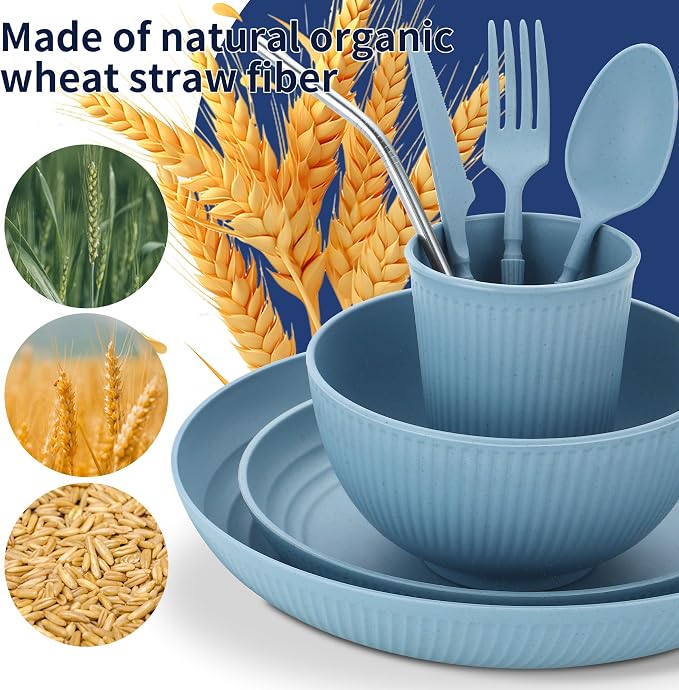 Wheat Straw Dinnerware Sets, 64-Piece Plates and Bowls Sets - Image 5