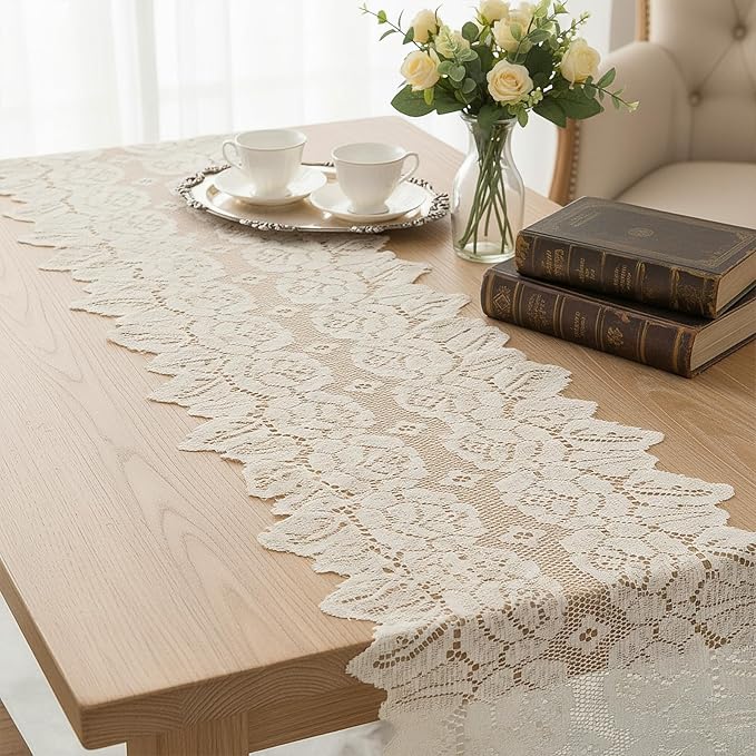 Beige Oval Lace Table Runner Doilies, Cotton Handmade Crochet Placemats - Image 3