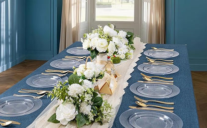 FLOWERCAT 200PCS Clear Plastic Plates Disposable Plates for Party - Heavy Duty Plastic Plates - 100 10" Dinner Plates and 100 7" Salad Plates for Weddings, New Year,Christmas Parties and Events