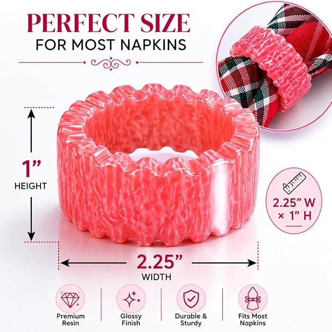 Pink Resin Napkin Rings, smooth moisture-resistant finish, 2.25x2.25x1 in. - Image 8