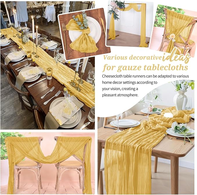 Pesonlook Cheesecloth Table Runner Gold, 10 Pack 17.7x108 inch, Long | Rustic - Image 7