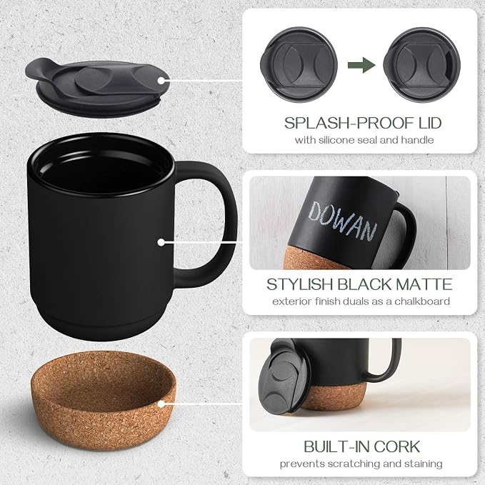 DOWAN Coffee Mugs, 15 oz Mug Set of 2, Large Ceramic Coffee Mug - Image 4