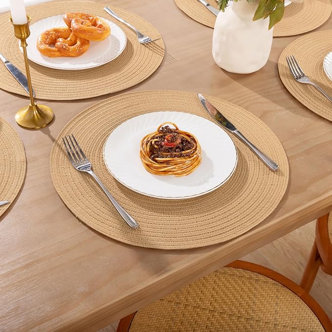 SHACOS 15 inch Round Braided Placemats Set of 6 Cotton Polyester Heat Resistant - Image 8