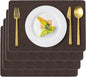 Vinyl Placemats Set of 4 Faux Leather 100% Waterproof Wipeable Washable Place Mats Heat Resistant Easy Clean Non-Slip Table Mats for Indoor Outdoor. (4,Coffee)