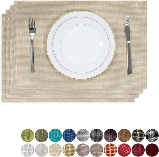 Kevin Textile Table Mats Set of 4 Heat Resistant Washable Placemats for Parties Buffet Dinner, 13 x 19 inches, Light Beige