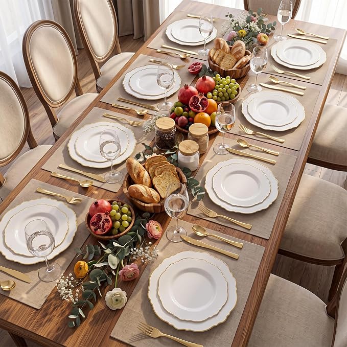 60pcs White and Gold Plastic Plates - Image 3