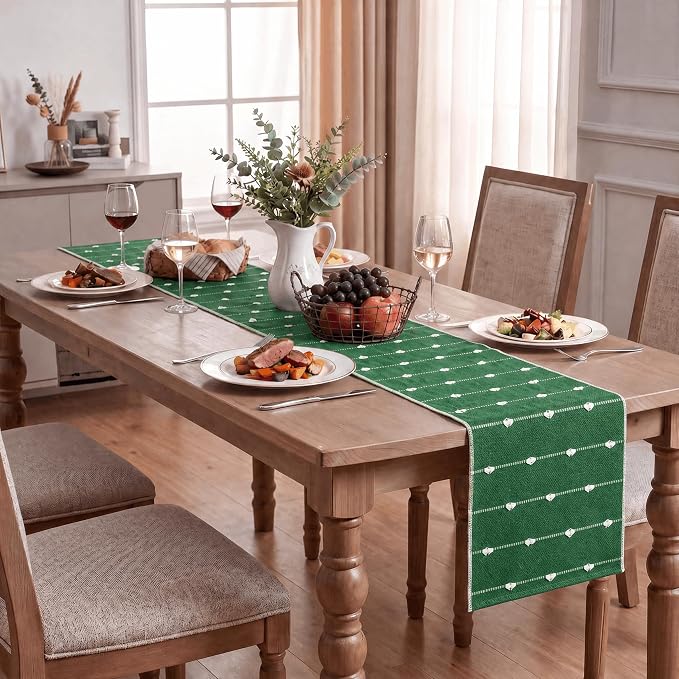 Artoid Mode Green Farbic Rustic Cotton Woven Table Runner, Farmhouse Christmas - Image 8