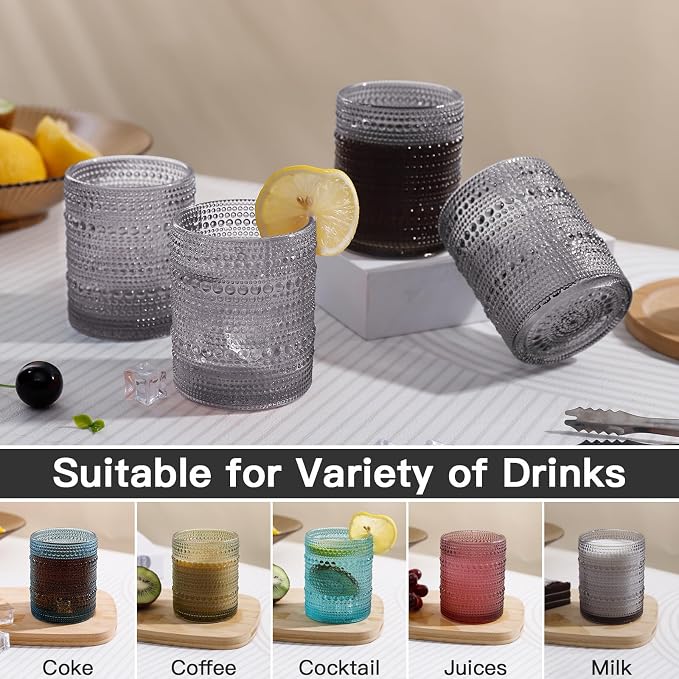 JOVGANK Grey Vintage Hobnail Drinking Glasses Set of 6, Embossed Water Tumbler - Image 5