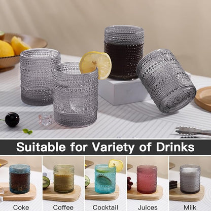 JOVGANK Grey Vintage Hobnail Drinking Glasses Set of 6, Embossed Water Tumbler - Image 5