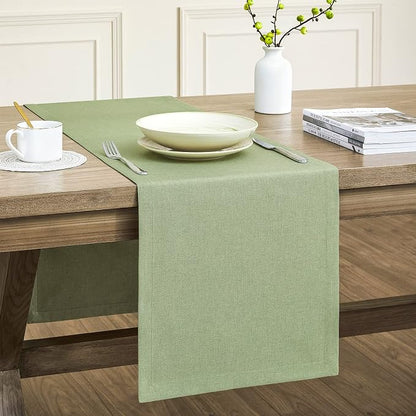 Basic Linen Style Table Runner, 14x108 Inch Sage Green | Mitered Corner Design by ZEEMARTONLINE