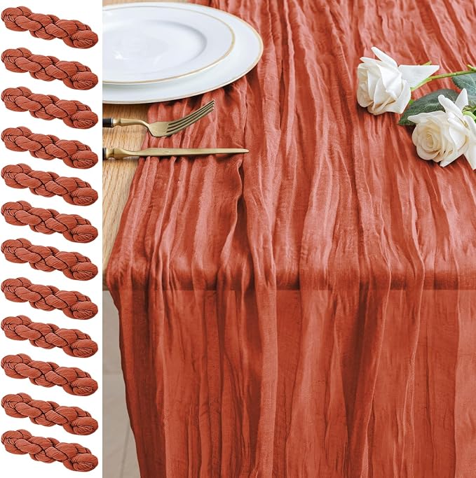 Cheesecloth Table Runner 10FT 12Pcs Terracotta Boho Gauze Sheer Runners | by Xiomot