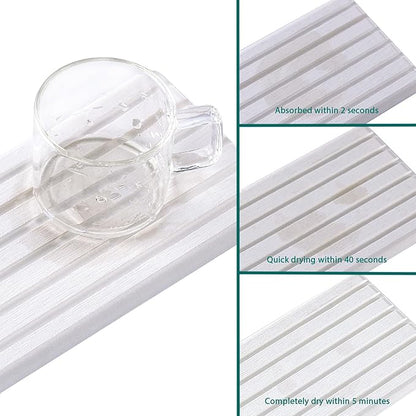 2 PCS Water Absorbent Diatomite Coasters (12.2" x 5.5"), Grooved Design, Water Absorbing Stone Used for Hand Soaps & Plants & toiletries in The Modern Home