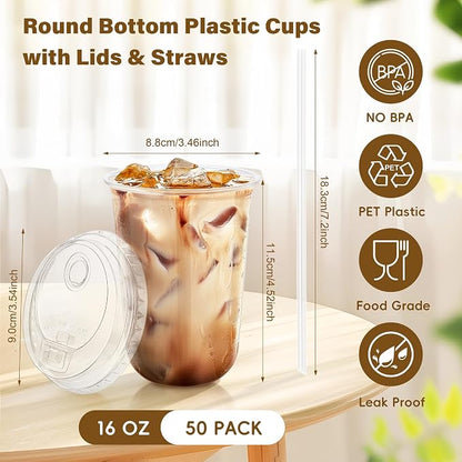 KesaPlan 50 Pack 16oz Clear Disposable Plastic Cups - Image 2