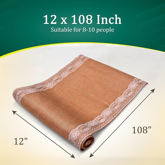 Burlap Lace Table Runner – 12”x 108” - Image 2