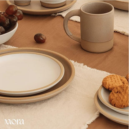 MORA Small Plates Set of 4, 6.5 inch Ceramic Pottery Dessert Plates - Microwave, Oven and Dishwasher Safe - Oat