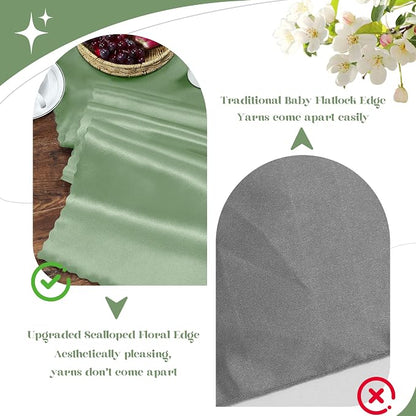 VACVELT Sage Green Satin Table Runners, 12x72 Inch, 12 Pack, Scalloped Edge | - Image 7