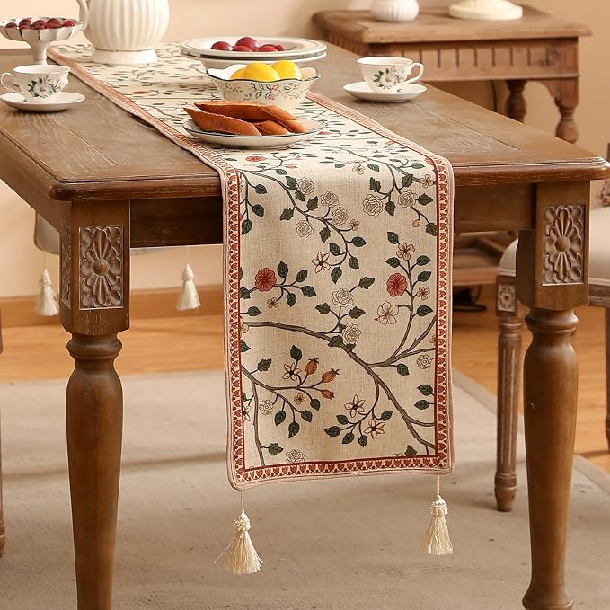 Designer French Linen Table Runner, Floral Pattern, Dining Table, Kitchen Decor - Image 2