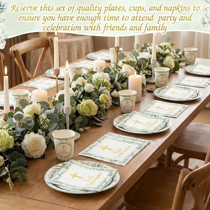 Pickmesh 250 Pcs Green First Holy Communion Disposable Tableware Set God Bless - Image 4