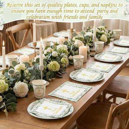 Pickmesh 250 Pcs Green First Holy Communion Disposable Tableware Set God Bless - Image 4