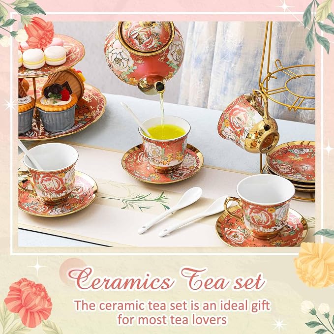 21 Pcs Porcelain Tea Set for Women Tea Party - Image 7