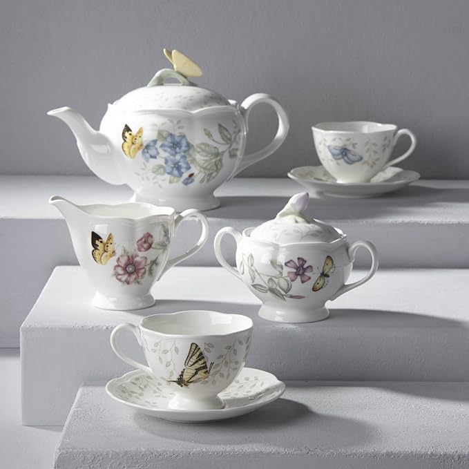 Lenox Butterfly Meadow Porcelain Teapot and Tea Cup Set, 48oz | Dishwasher safe - Image 2