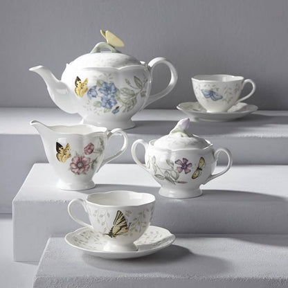 Lenox Butterfly Meadow Porcelain Teapot and Tea Cup Set, 48oz | Dishwasher safe - Image 2